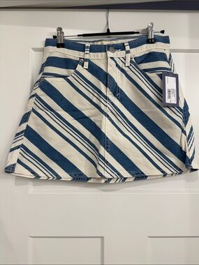 Universal Thread Blue & Cream Diagonal Stripe A-Line Mini Skirt